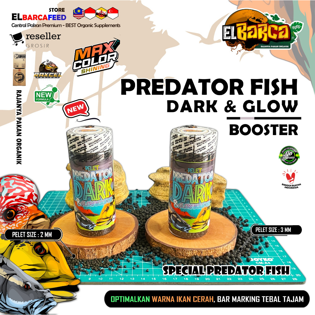 Elbarcafeed Pelet PREDATOR FISH Dark & Glow Booster Special pakan ikan Predator Pbass Catfish Masher