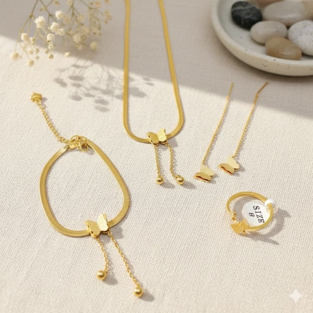 set perhiasan titanium model kupu-kupu lipan