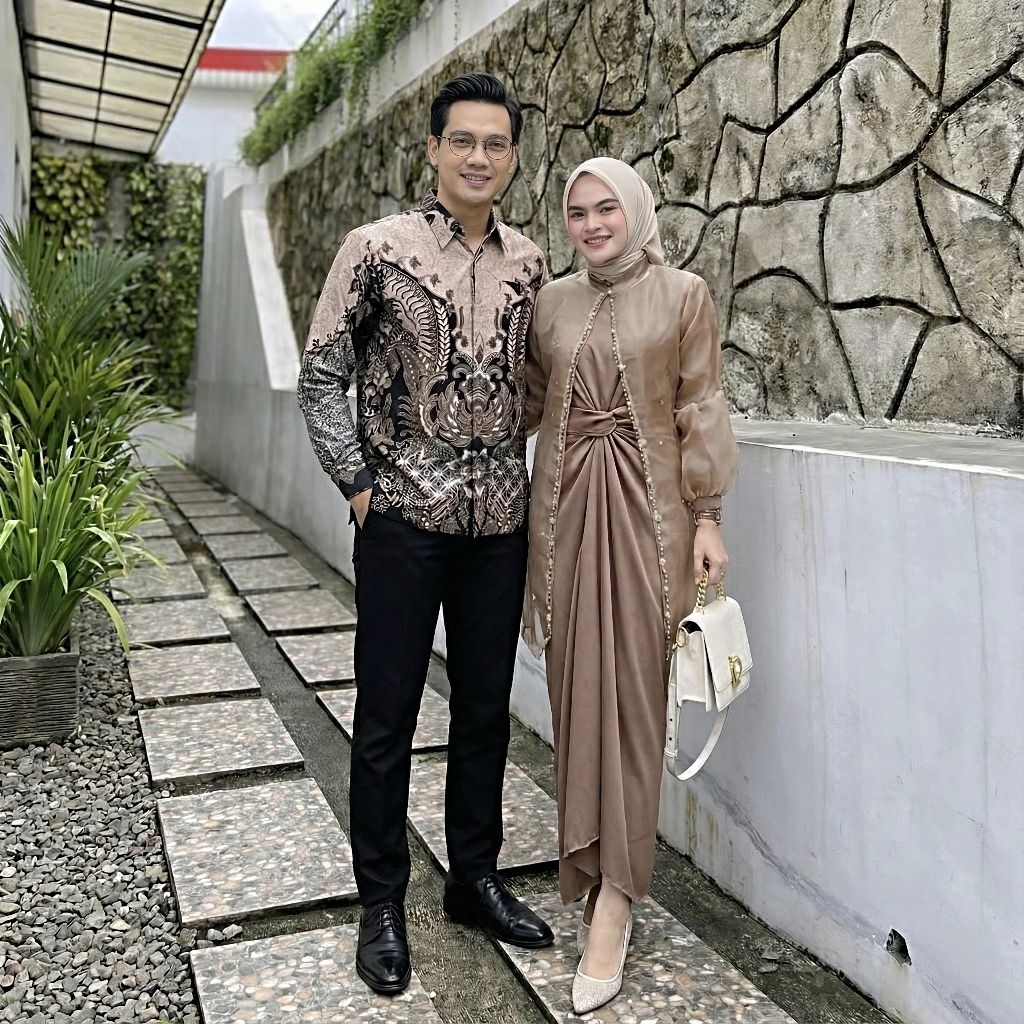 Couple Modern Oneset Polos Outer Organza Kebaya Wisuda Lamaran Tunangan Baju Kondangan Kekinian