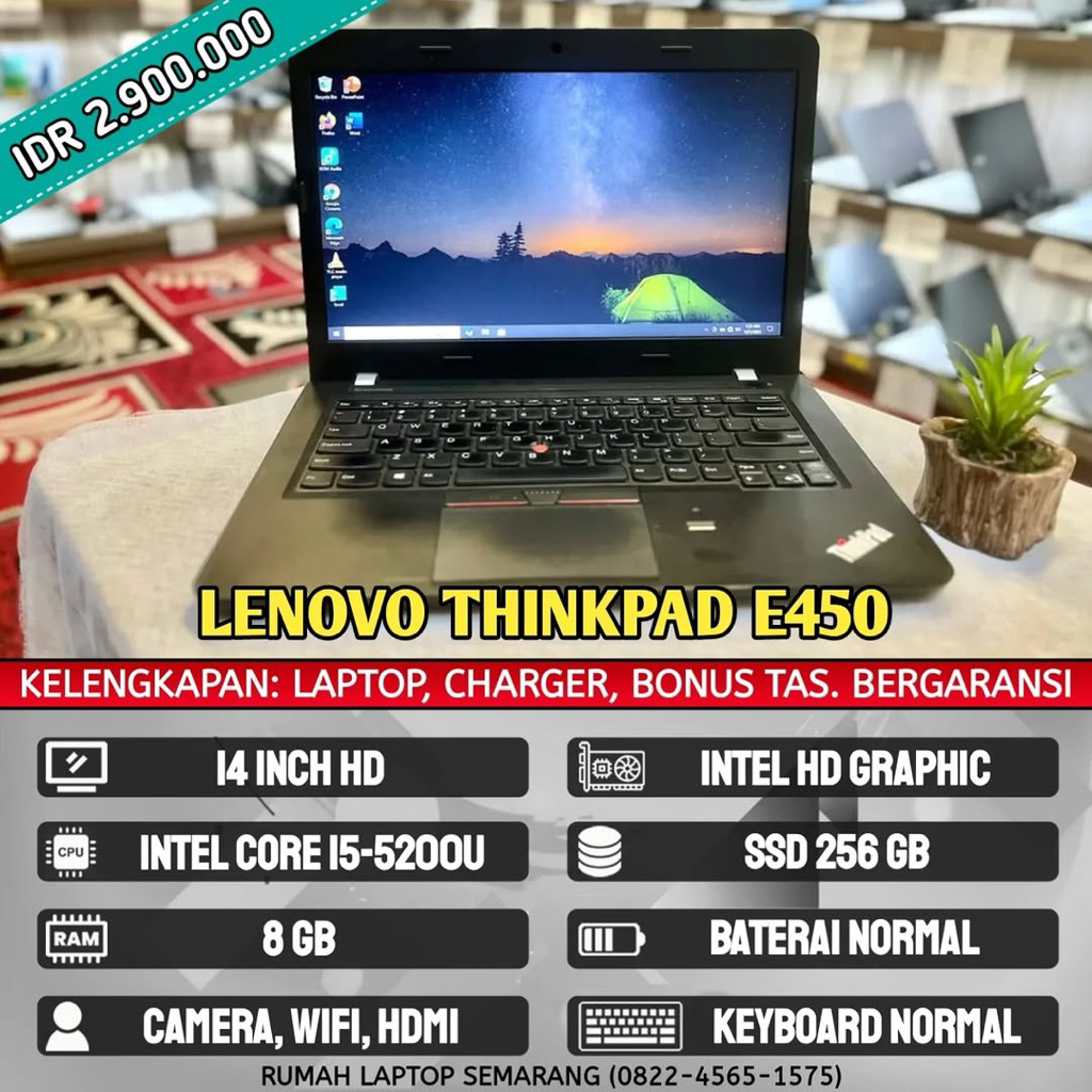 Laptop Lenovo Thinkpad E450 (second). Intel Core i5-5200U. RAM 8 GB. SSD 256 GB