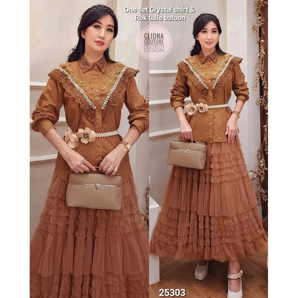 Cliona Couture Premium set  tops crystal Inc belt bunga&rok tule(bisa pisah jual)