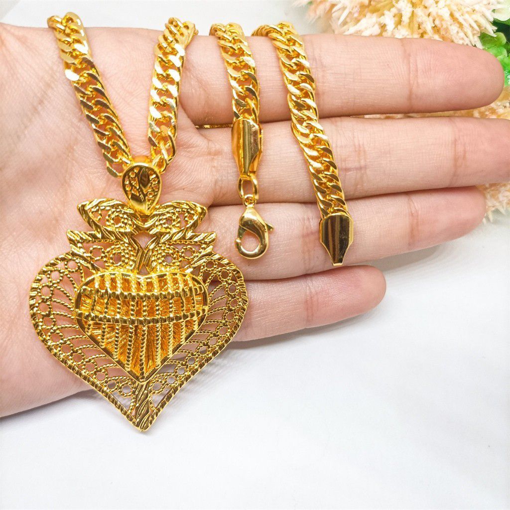 KALUNG TAMBANG (PANJANG 45CM) LIOTIN HATI EMAS HONGKONG LAPIS EMAS 24K