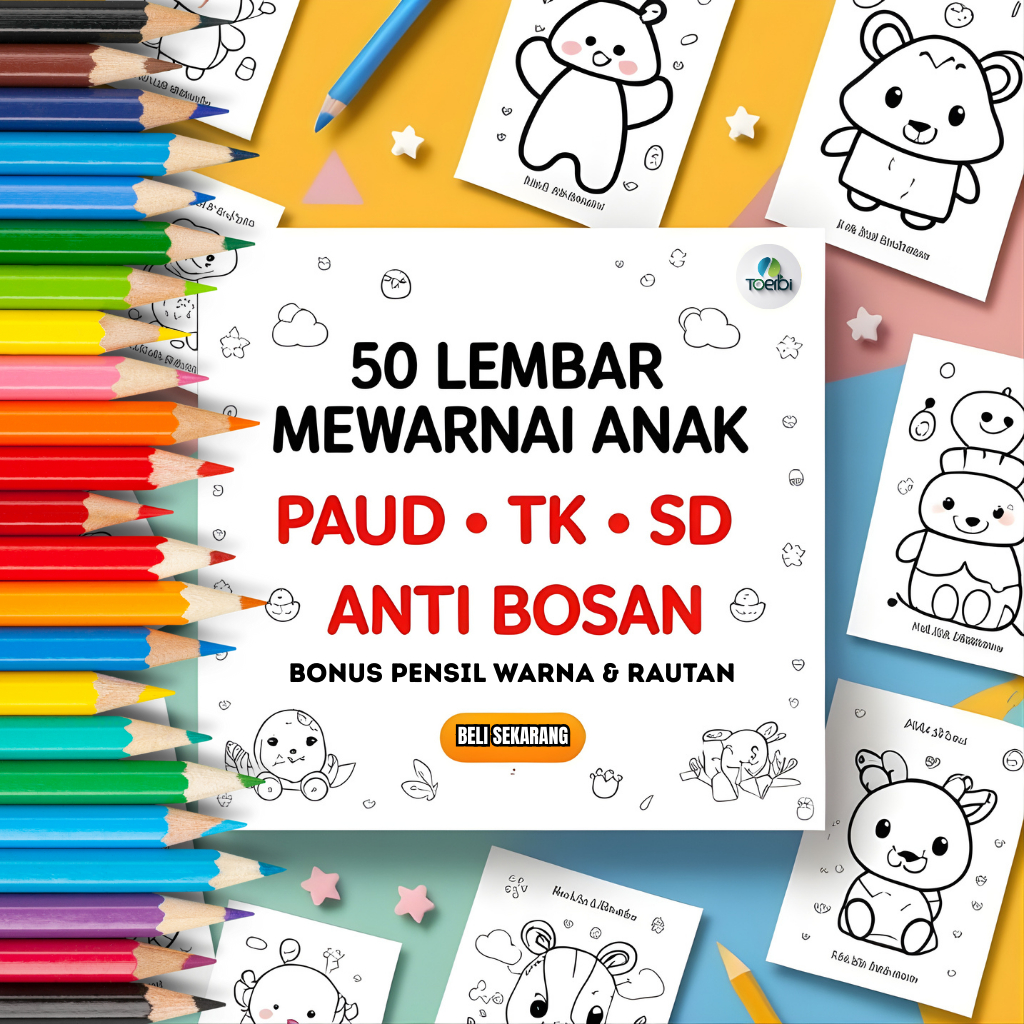 50 Lembar Mewarnai Anak Bonus Pensil Warna