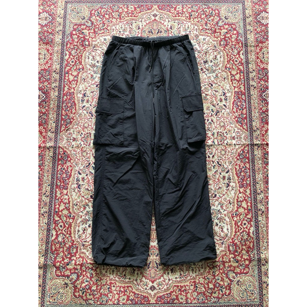 Celana Dimitri black nylon wide cargo pants  H784