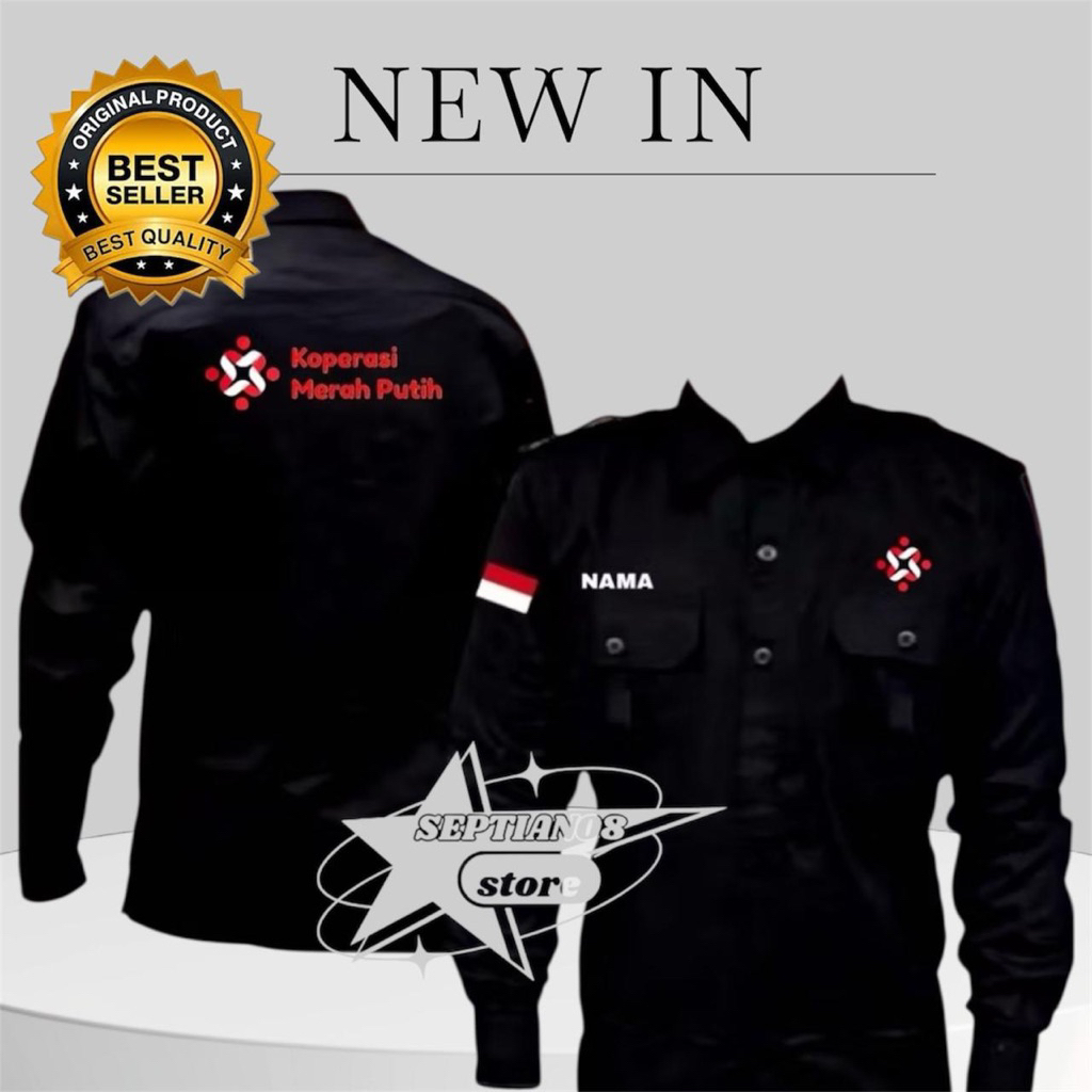 kemeja koperasi merah putih terbaru baju koperasi hitam k2 free nama