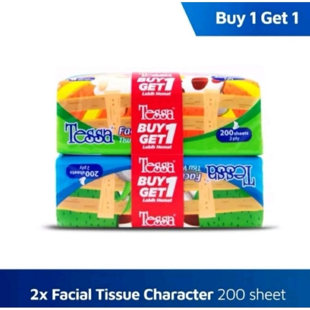 tessa facial tissue 2 ply 200 sheet (buy 1 get 1) tisu wajah tessa tisu