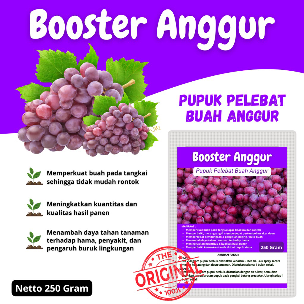 Pupuk booster anggur 250gr pupuk organik pelebat perangsang buah anggur anti rontok pupuk tanaman as