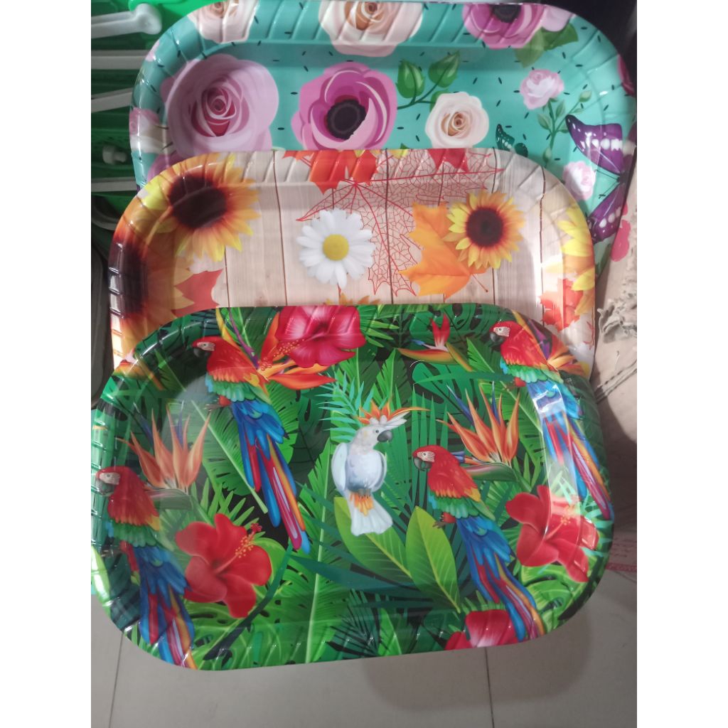 COD 2 pcs nampan karakter bunga kecil/baki kotak plastik segi gambar bunga/nampan