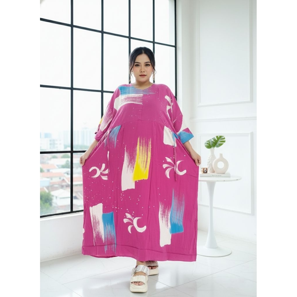 DASTER JUMBO LUKIS LD 140 PANJANG 120 RAYON PREMIUM TEBAL BUMIL BUSUI FRIENDLY DRESS BAJU SANTAI VIR