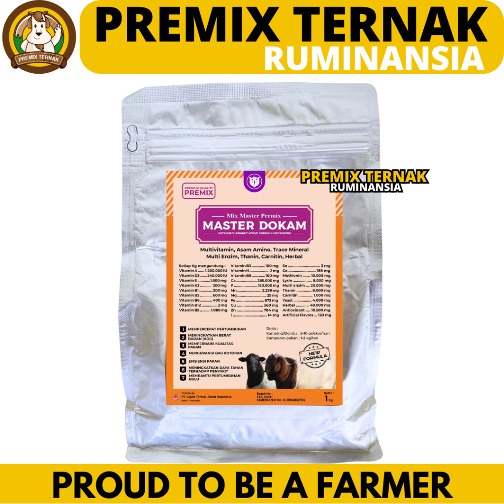 PREMIX DOMBA KAMBING MASTER DOKAM 1 KG - Premix Pemacu Pertumbuhan & Penggemukan Kambing Domba