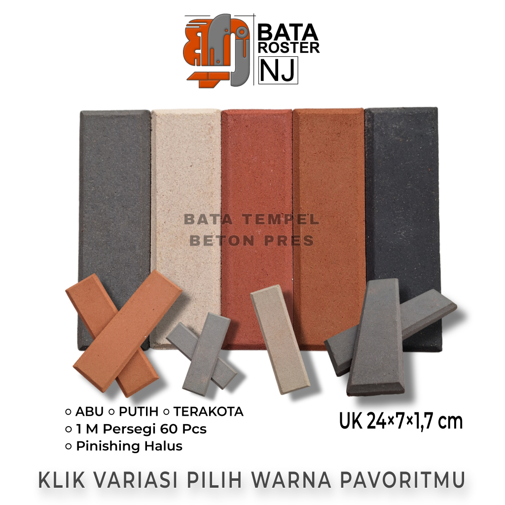 BATA ROSTER NJ - Bata Tempel Beton 24 x 7 x 1,7 Cm, Warna | Putih | Terakota | Abu | Hitam. Expose B