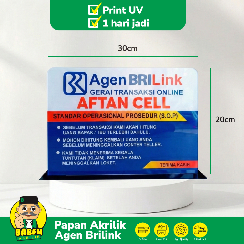 PAPAN PERINGATAN AGEN BRILINK, PAPAN AKRILIK BRILINK, PAPAN MEJA BRILINK, AKRILIK PERHATIAN BRILINK