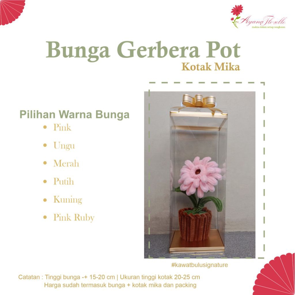 Bunga Pot Kawat Bulu + Kotak Mika Handmade