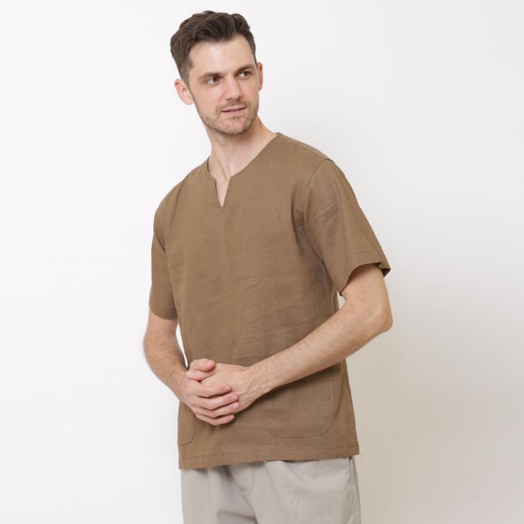 KEMEJA KOKO POLOS OBLONG LENGAN PENDEK BAHAN KATUN LINEN/KEMEJA KOKO POLOS MODEL KEKINIAN/Kemeja kok