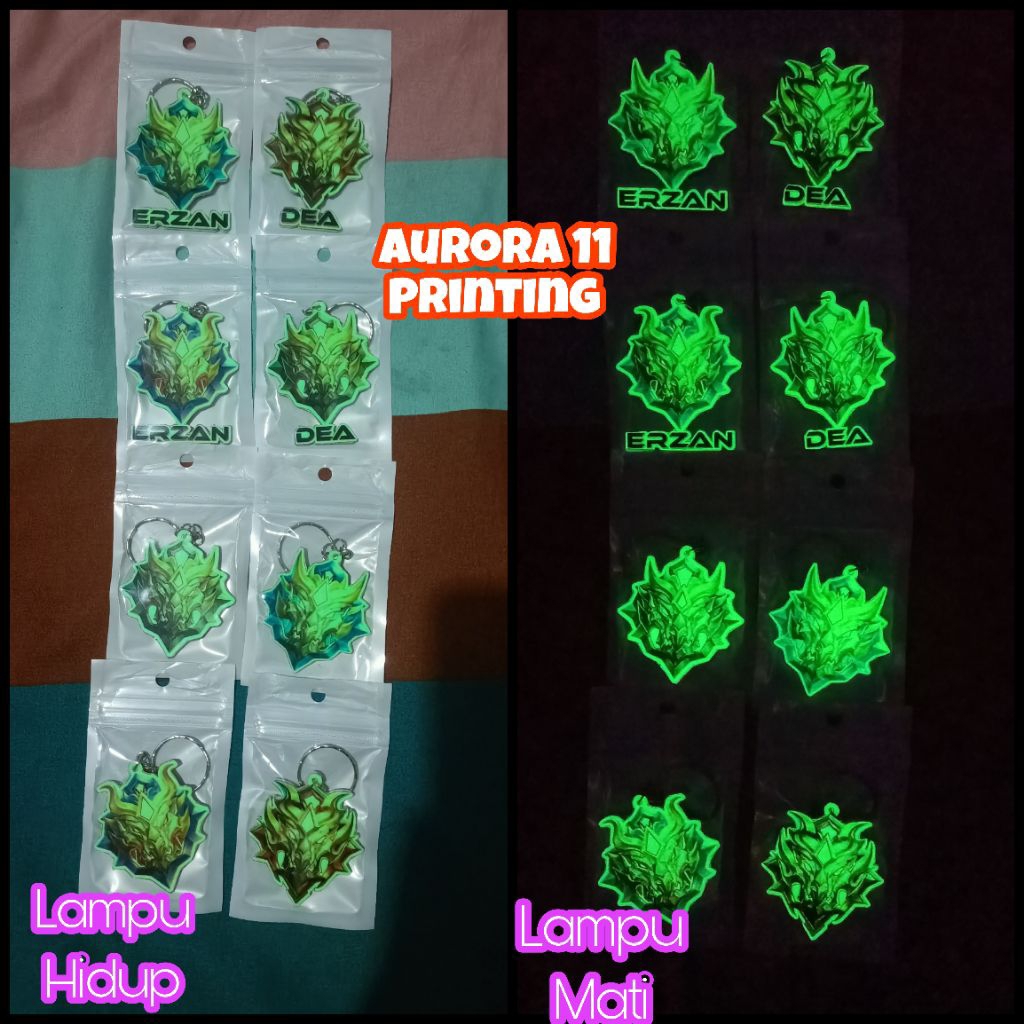 Gantungan Kunci Akrilik Custom Glow In The Dark - Logo Rank MLBB, Logo Anime, Bola, Band