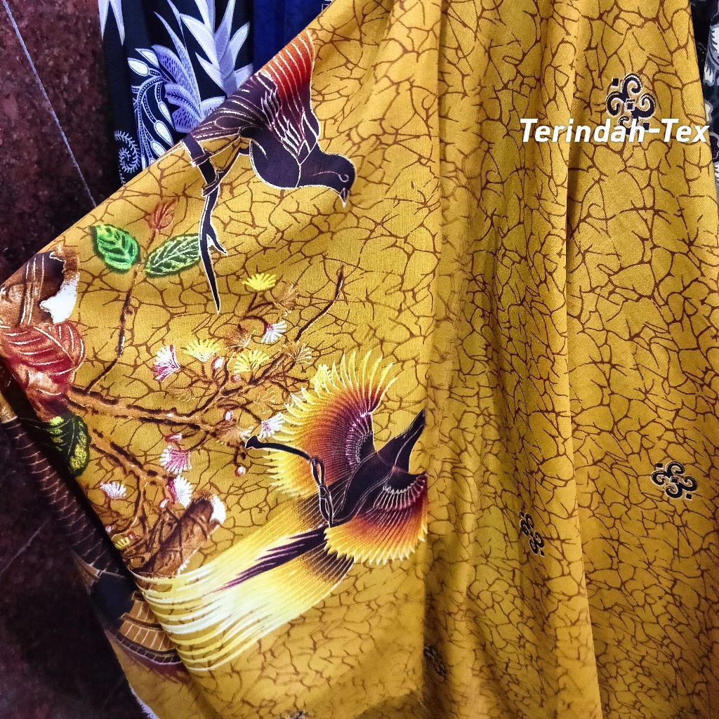 (COD)BAHAN BATIK METERAN POLYESTER PREMIUM// KAIN BATIK FOIL METALIK MOTIF BURUNG