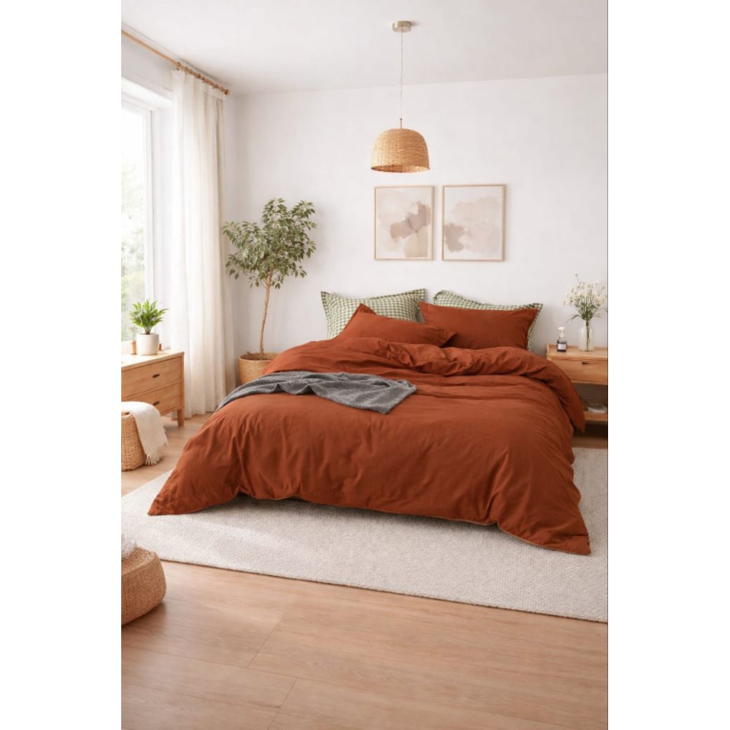 Sprei hotel polos katun local karet dabbel anti geser tinggi 20-30cm warna brick