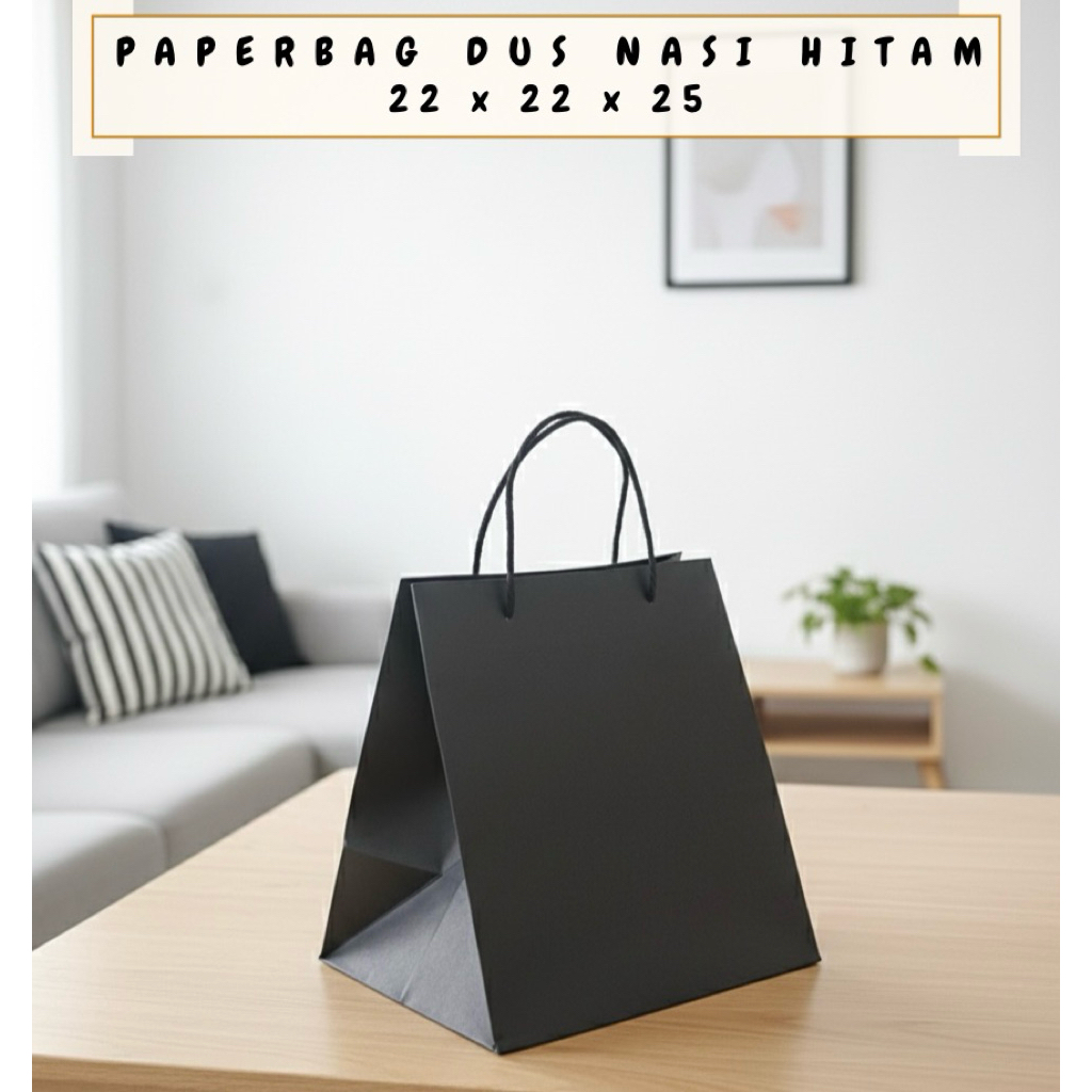 PAPERBAG HITAM POLOS DUS NASI UK 22X22X25 / TAS KERTAS HITAM POLOS / TAS KERTAS POLOS / GOODIEBAG PO