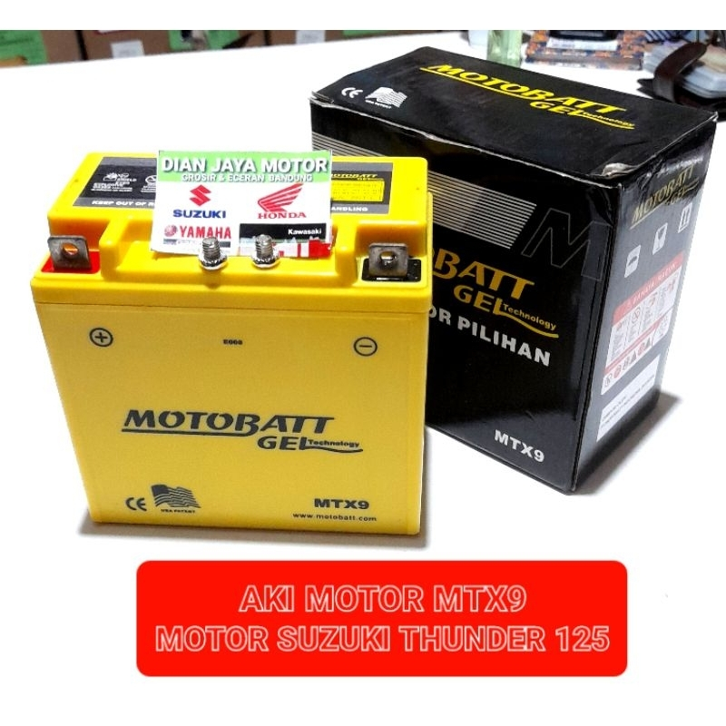 AKI ACCU MOTOR MOTOBATT 9 AMPER MTX9 SUZUKI THUNDER 125 DIAN JAYA MOTOR