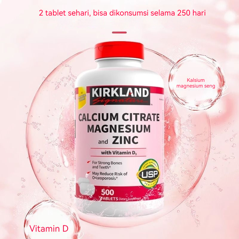 Kirkland Signature Calcium Citrate Magnesium Zinc 500 Tablet Kalsium, Magnesium, Seng + Vitamin D, K