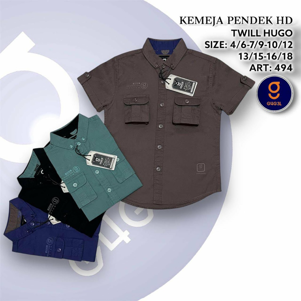 Kemeja pendek tangan Gugel Kids Premium 100% Original