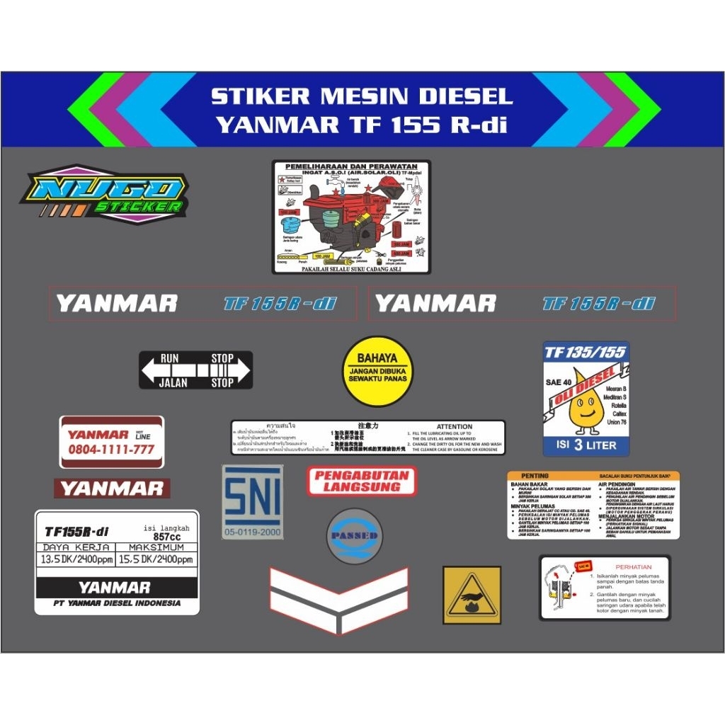 Stiker mesin diesel Yanmar TF 155 R di