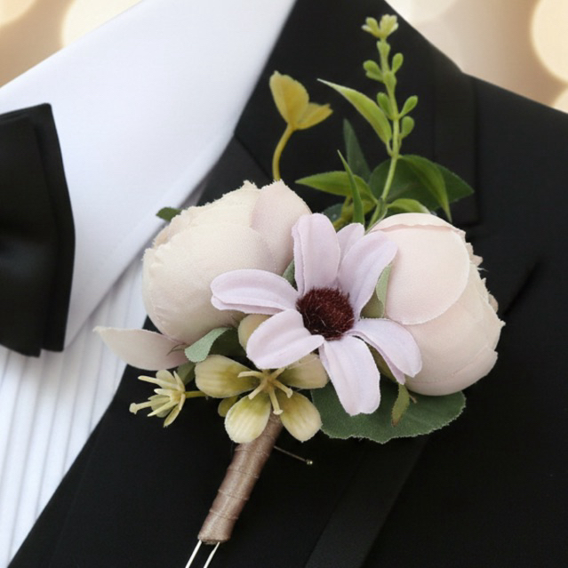 Wedding Corsage Pria | Groom Wedding Boutonniere  Wedding Corsage Soft Nude Peony Boutonniere | Pin 
