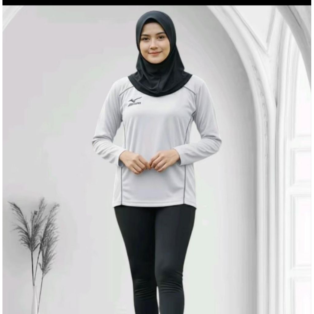 Baju senam wanita lengan panjang kaos atasan olahraga fittness gym voli aerobic