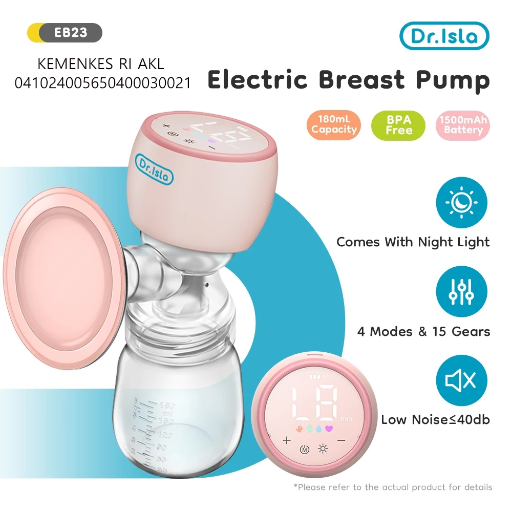 Dr.isla Pompa ASI Elektrik Tanpa Kabel Otomatis 1500mAh Portabel pompa asi Fungsi lampu malam ASI ba