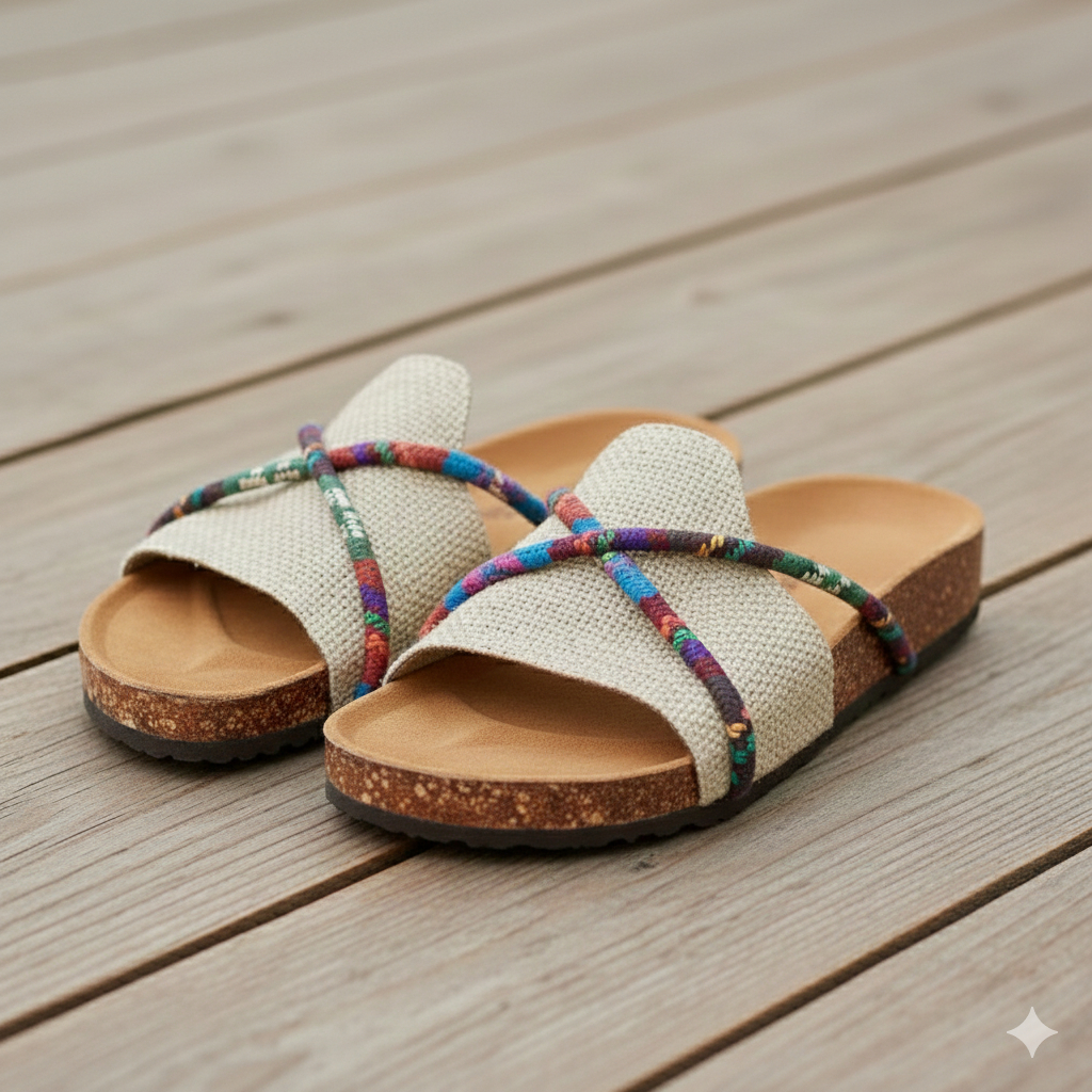 Sandal Wanita Jumbo Big Size XL 41-45 Slop Kanvas Tali Silang Etnik Sandal Selop Cewek Handmade