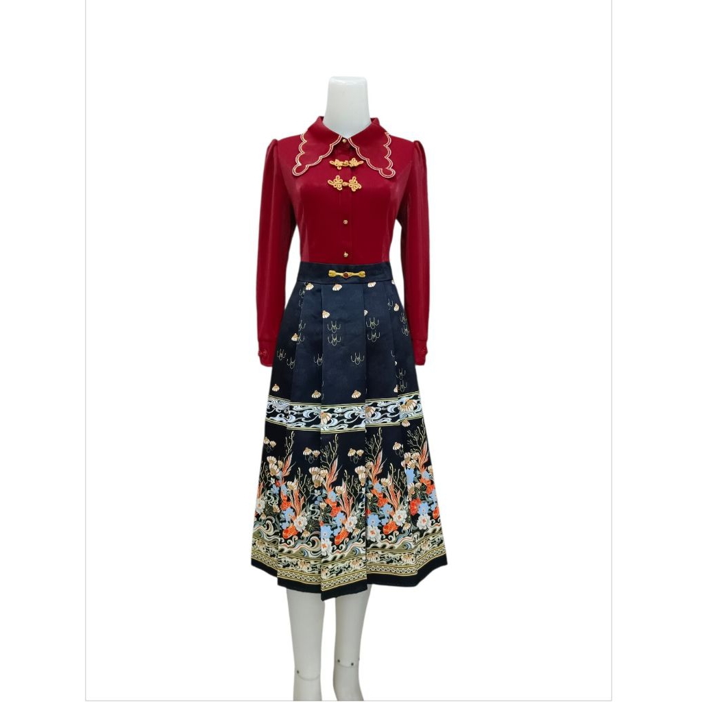 Dress Cheongsam Bunga Lengan Panjang Import Imlek 2026