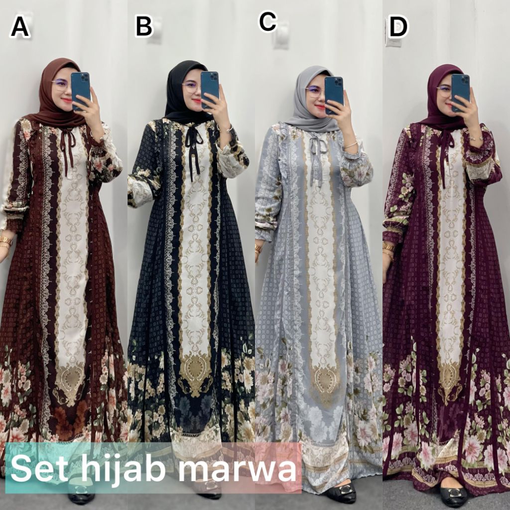 GAMIS MARWA SET HIJAB BAHAN CERUTY BABYDOLL LD 110 BUSUI FRIENDLY