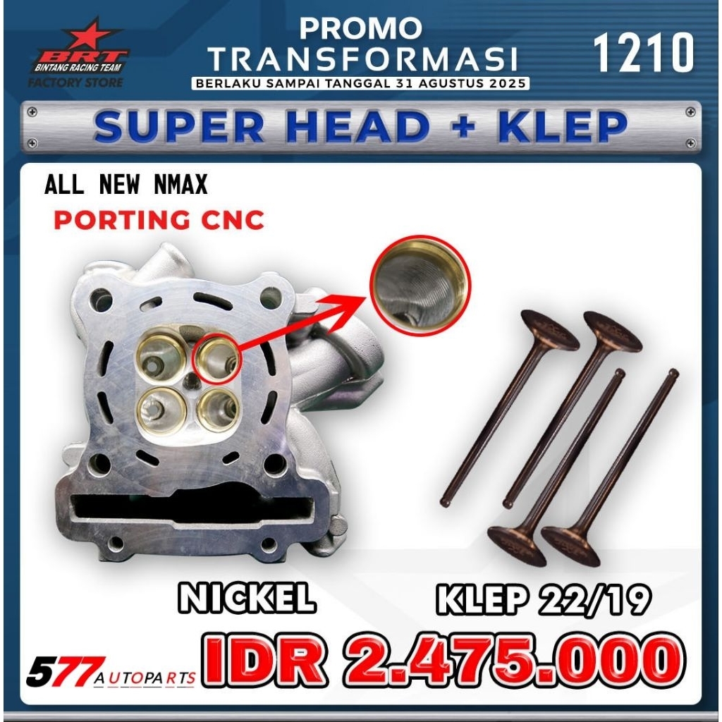 Head Super Porting Cnc / Non Porting Klep 22/19 BRT Nmax New 2020