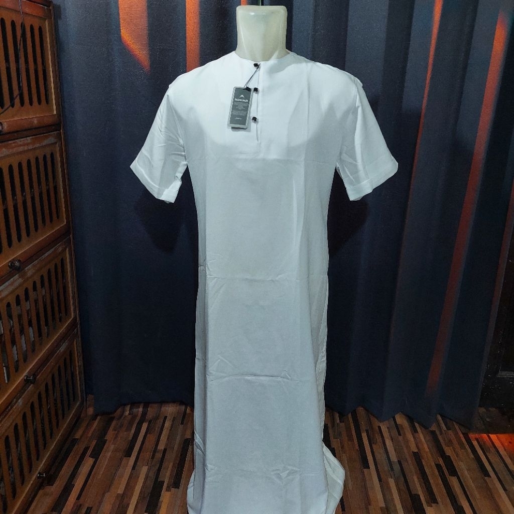 Gamis PUTIH lengan PENDEK kerah OBLONG / Gamis PUTIH OBLONG