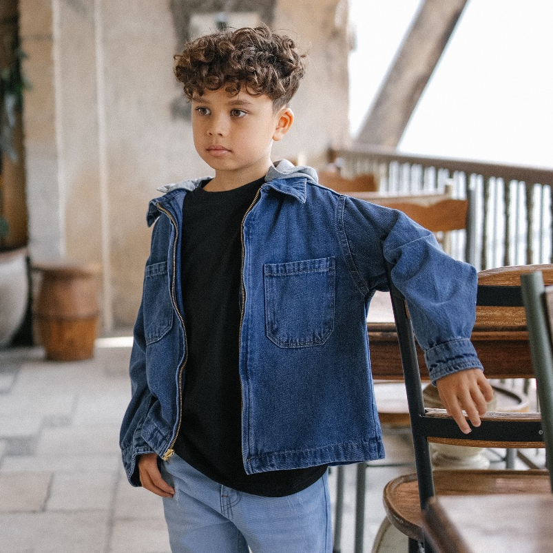 LEWIS EMMA - Denim Hoodie (2-14 Tahun) Jaket Jeans Anak Laki-Laki Perempuan Jacket zipper