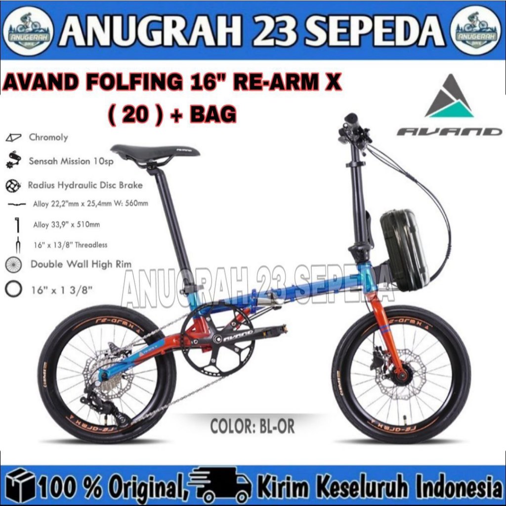 Sepeda Lipat 16 Inch AVAND RE ARM X Chromoly 10 Speed Hidrolik Jangkrik UNITED