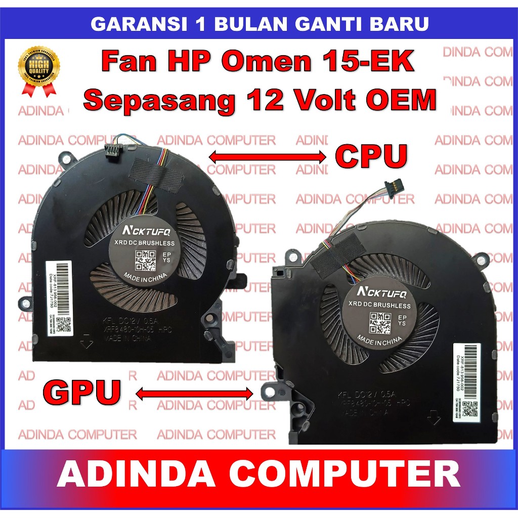 Fan HP Omen 15-EK 15-ek0044tx 15-ek0045tx 15-ek0105tx 12 Volt Sepasang OEM