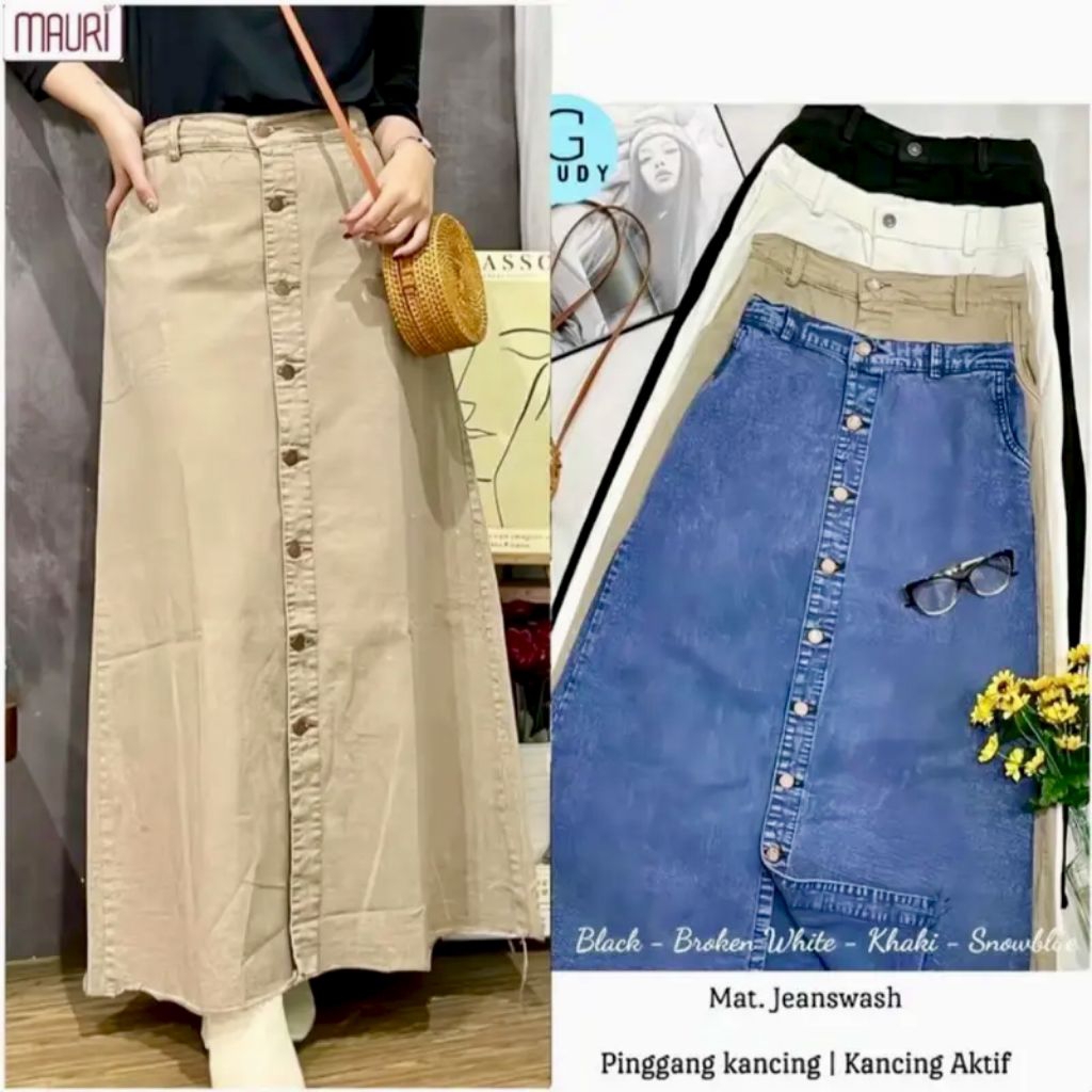 rok rawis jeans panjang wanita kekinian rok jeans panjang wanita kancing depan rawis