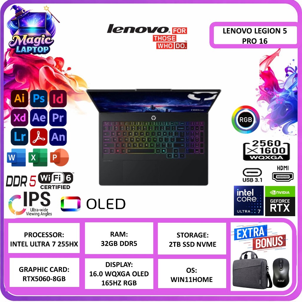 Laptop Lenovo LEGION 5 PRO 16 Intel Ultra 7 225HX 16GB DDR5 1TB RTX5060-8GB Win 11 Home