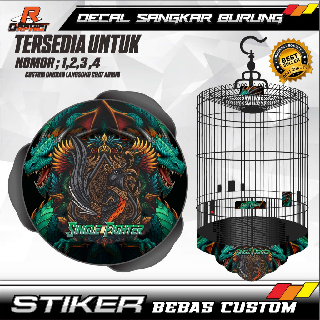 STIKER sangkar burung DECAL custom anti air kandang murai naga STIKER UKURAN BESAR KECIL NO 1 2 3 me