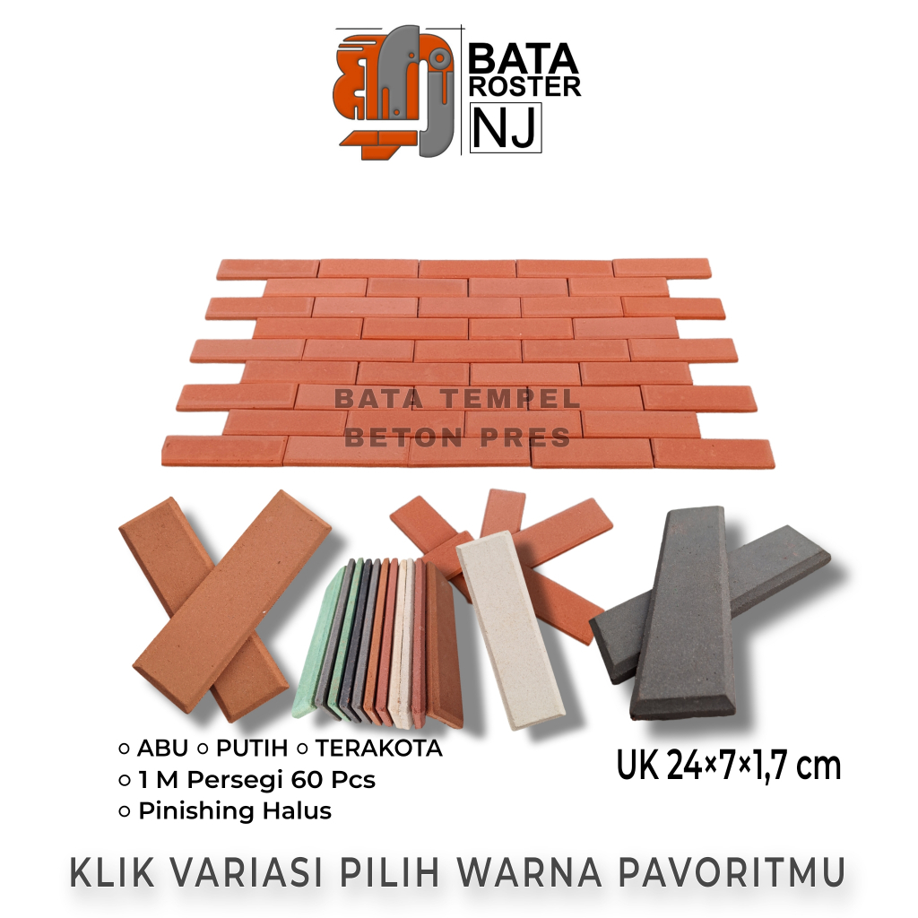 BATA ROSTER NJ - Bata Tempel Beton 24 x 7 x 1,7 Cm, Warna | Putih | Terakota | Abu | Hitam. Expose B