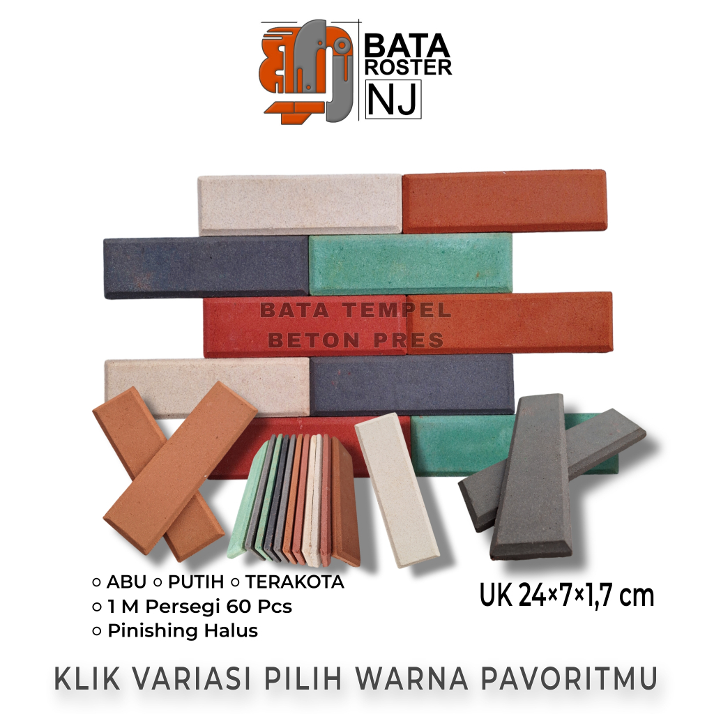 BATA ROSTER NJ - Bata Tempel Beton 24 x 7 x 1,7 Cm, Warna | Putih | Terakota | Abu | Hitam. Expose B