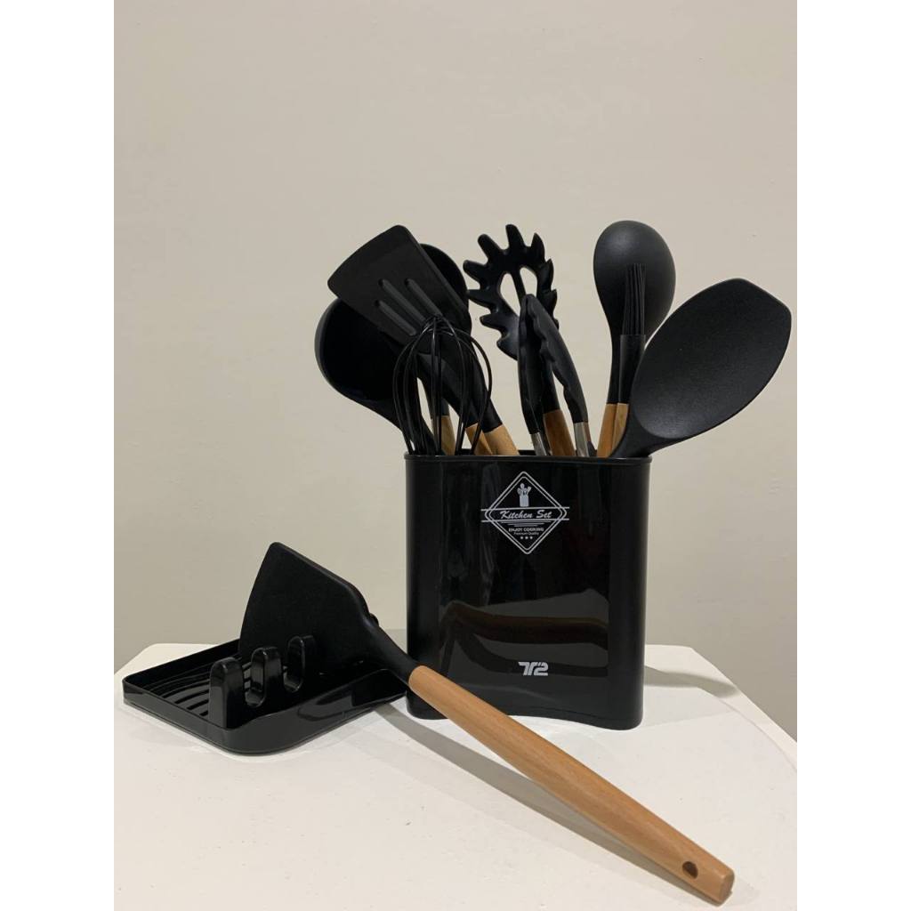 TRITU Utensil Set Sutil 13 Pcs Silikon Peralatan Memasak Spatula Silicone Hitam