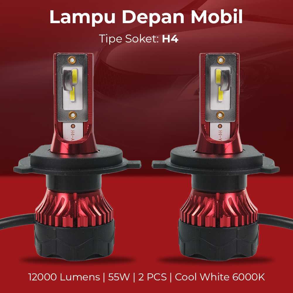 Lampu depan Mobil LED Car Headlight 12000 Lumens 55W socket H4 2 PCS