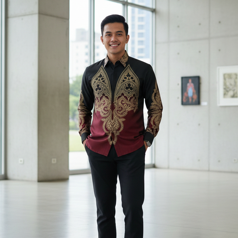 Batik arwinda Mahogamy Kemeja batik lengan panjang pakai puring