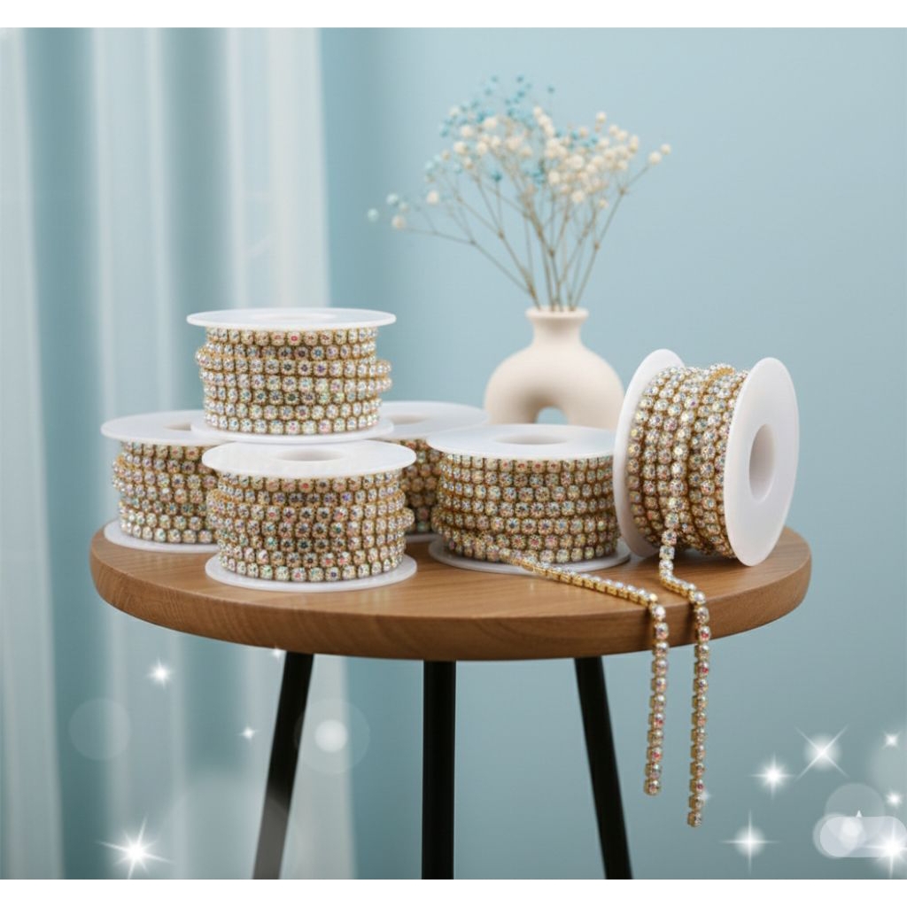 PER ROL Payet Renteng Rhinestone Rapat Berlian Rantai ss10 ss12 ss14 ss16 ss18 ss24 (1 rol 10y)