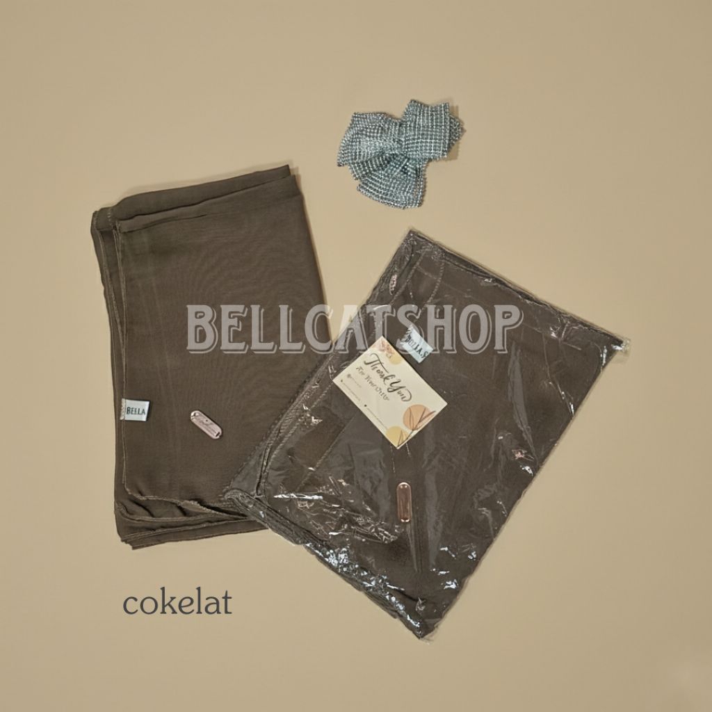 KERUDUNG BELLA SQUARE WARNA KHAKI HIJAB BELLASQUARE WARNA COKLAT ADEM LEMBUT TIDAK PANAS
