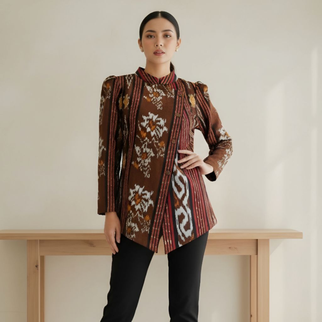 Blouse Tenun Troso, Baju Atasan Blouse Tenun Troso, Baju Blus Kerja Kantor Formal Tenun D69