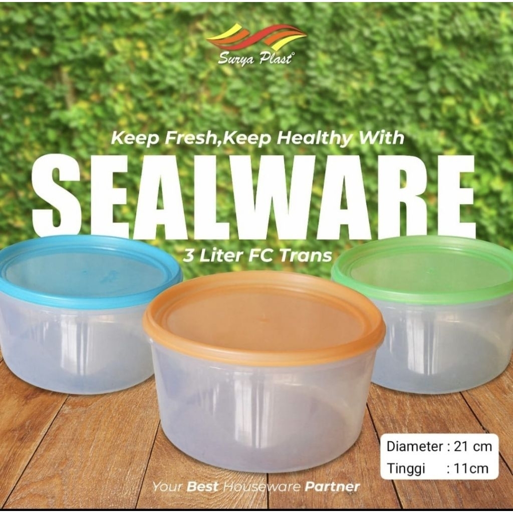 12pcs(1Lusin)Sealware 3Liter FC Trans Bening Suryaplast/Toples Kue Kacang dan Kerupuk 3 Liter