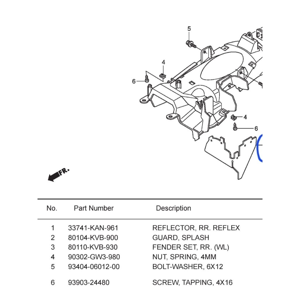 Karpet lumpur spakbor belakang untuk motor Vario 110cc CW part 80104KVB900